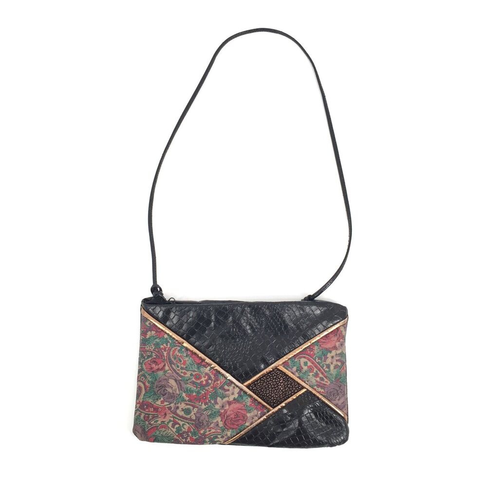 Vintage 1980s Shafir Handbags Leather Patchwork Crossbody Purse Shoulder Bag